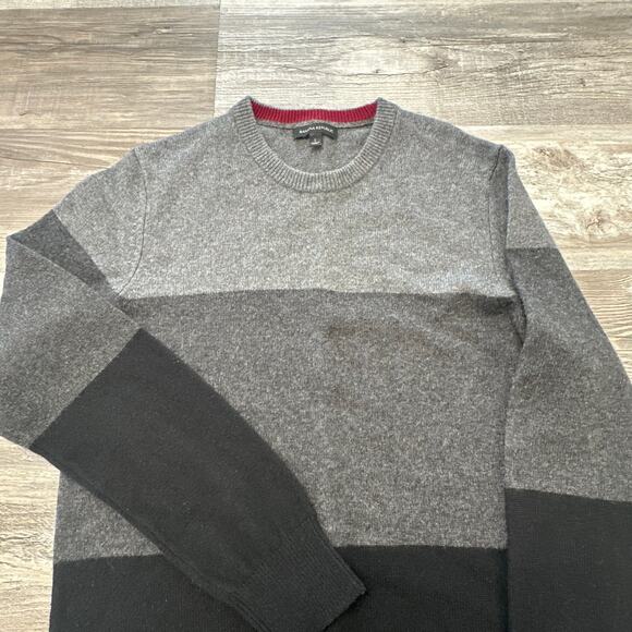 Banana Republic Black Gray 3 Tone Striped Mens L Merino Wool Blend Sweater - Picture 2 of 10